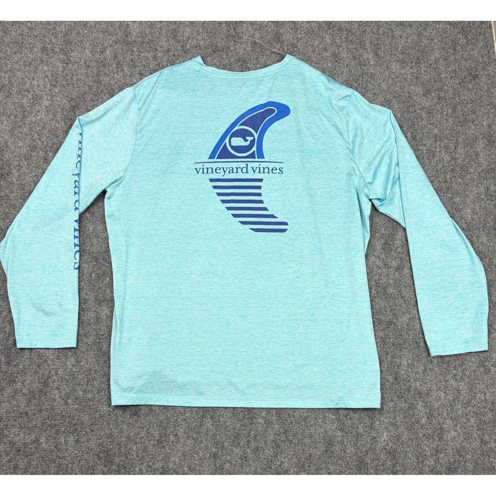 Vineyard Vines Performance Shirt Mens XL Blue Long Sleeve Surf Fin Graphic Tee